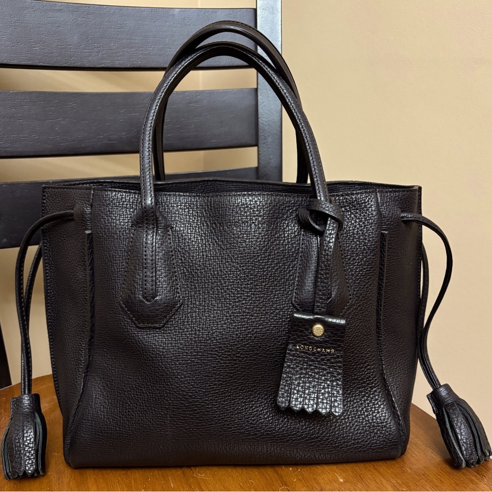 Longchamp Black Pebbled Leather Tote